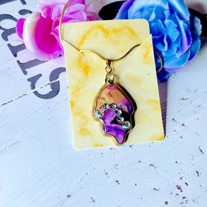 Handmade polymer clay necklace with Crystal accent